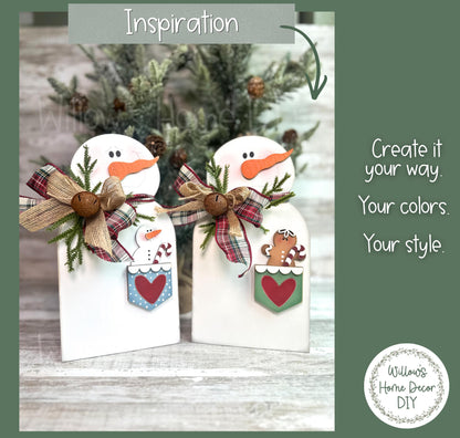Snowman & Gingerbread Shelf Sitter DIY Wood Blank - Christmas Decor - Unfinished Craft - Paint Party Supply - Adult Kids Crafts