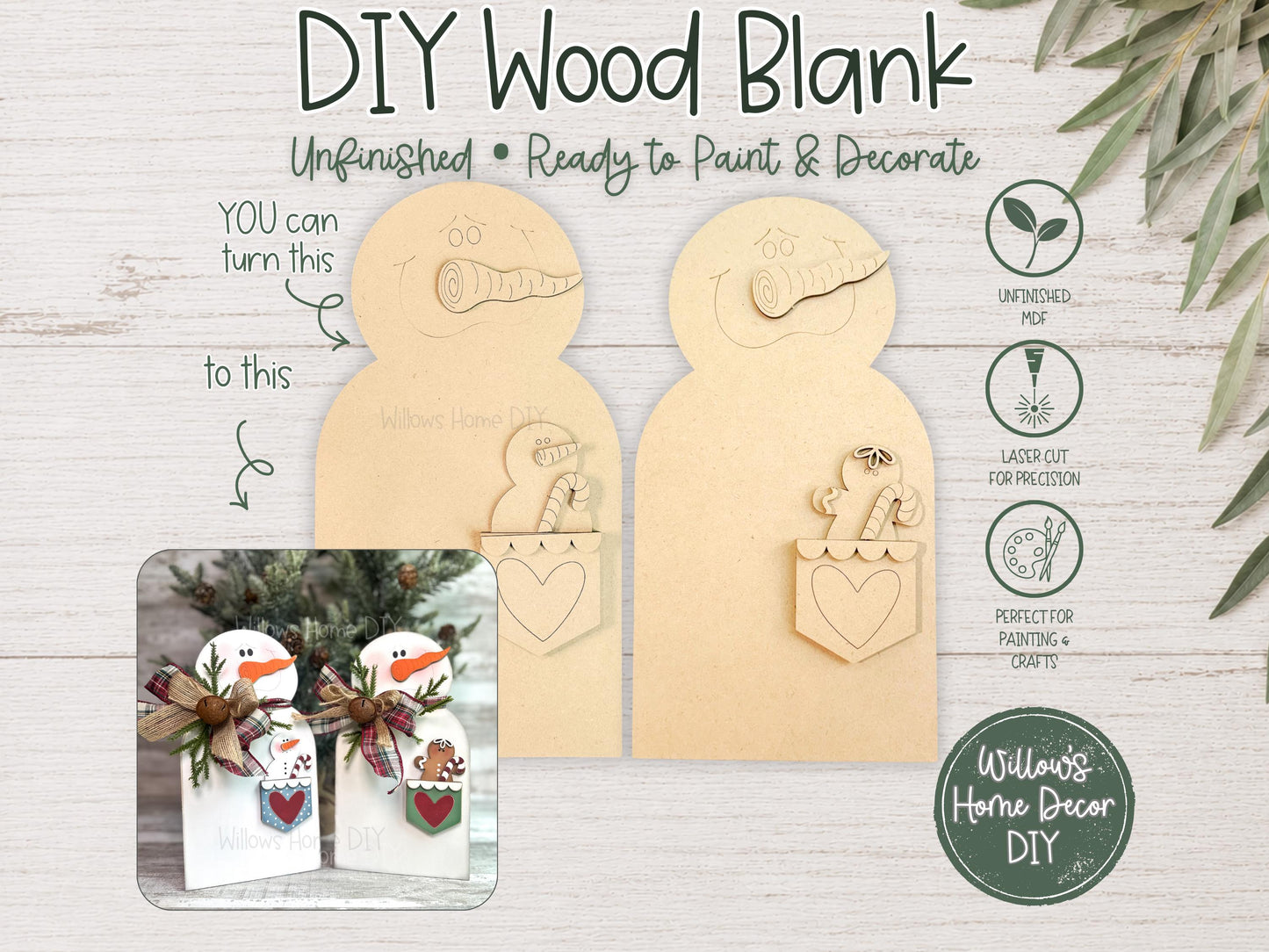 Snowman & Gingerbread Shelf Sitter DIY Wood Blank - Christmas Decor - Unfinished Craft - Paint Party Supply - Adult Kids Crafts