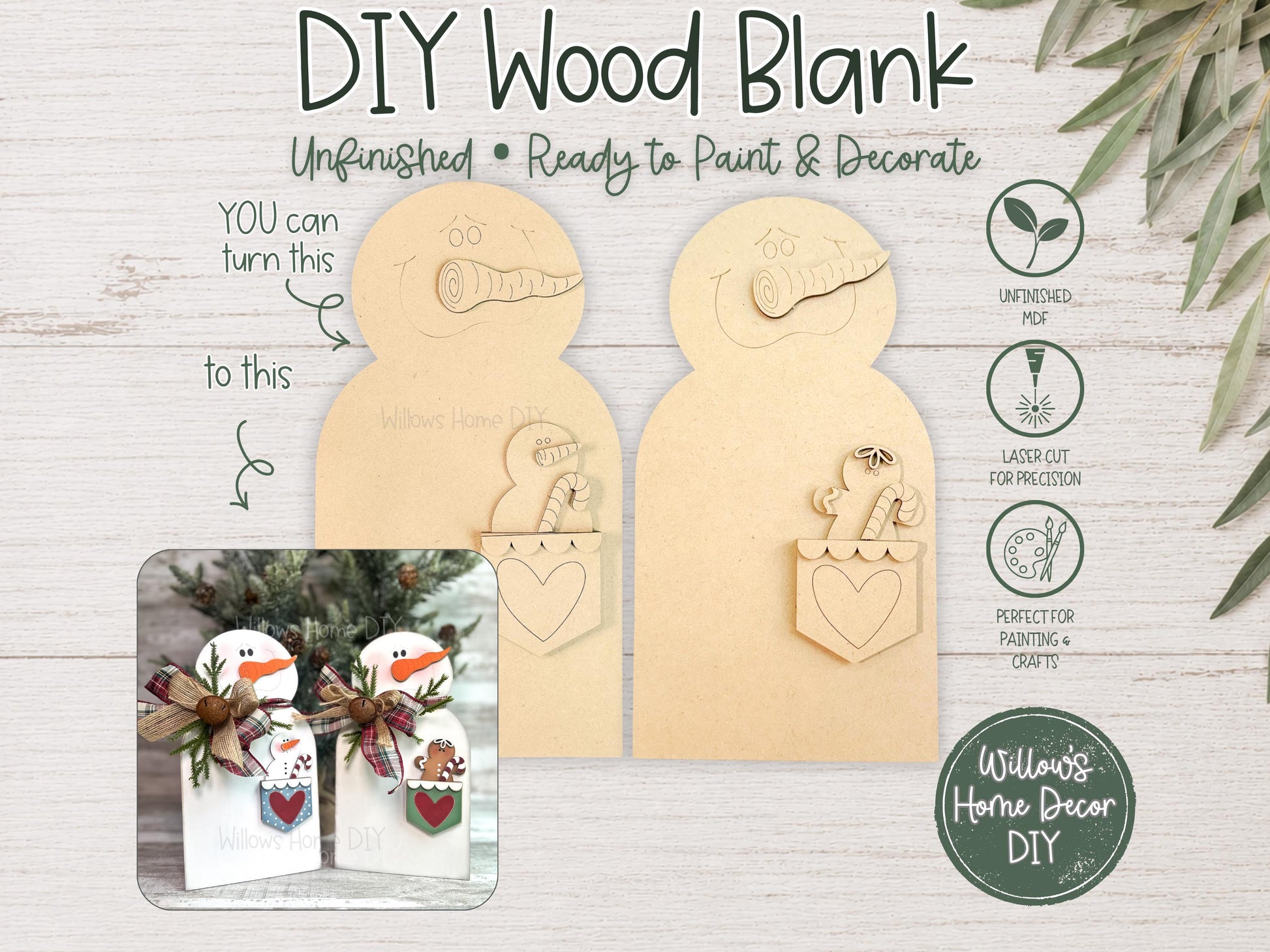 Snowman & Gingerbread Shelf Sitter DIY Wood Blank - Christmas Decor - Unfinished Craft - Paint Party Supply - Adult Kids Crafts