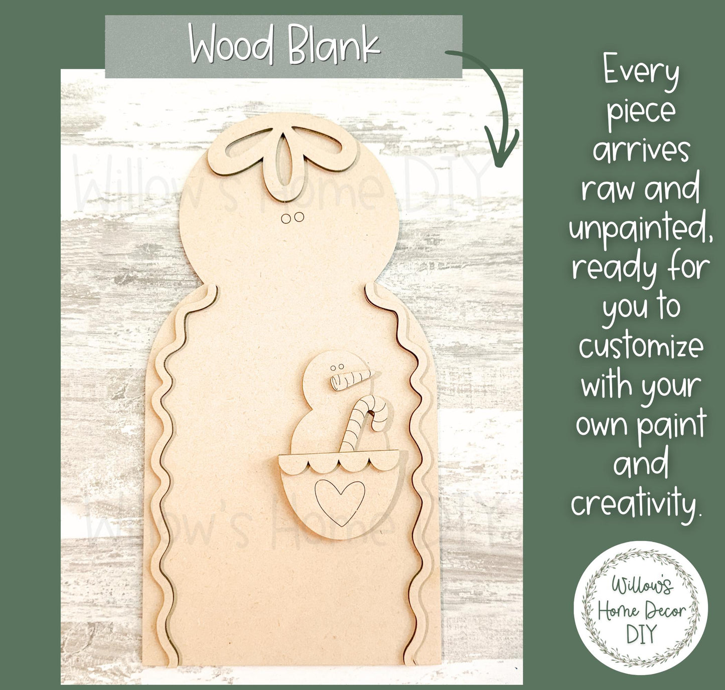 Gingerbread Shelf Sitter DIY Wood Blank | Unfinished Christmas Snowman Decor | Unfinished Paint Your Own