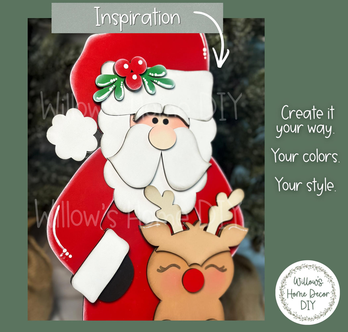 Santa and Reindeer Shelf Sitter DIY Kit | Unfinished North Pole Decor Wood Blank | Paint Your Own Sign | Farmhouse Mantle Decoration