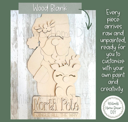Santa and Reindeer Shelf Sitter DIY Kit | Unfinished North Pole Decor Wood Blank | Paint Your Own Sign | Farmhouse Mantle Decoration