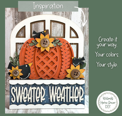 Fall Pumpkin Window Box Insert | Unfinished Wood Blank | Interchangeable Seasonal Decor | DIY Craft Kit | Cottagecore Home Decor