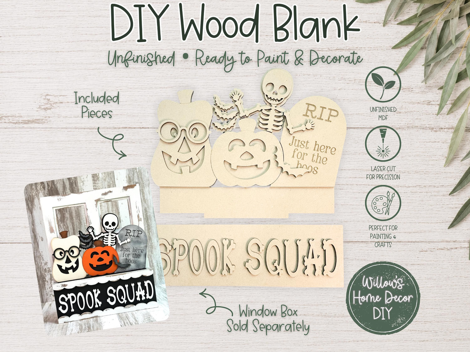 Halloween Window Box Insert | Unfinished Wood Blank | Interchangeable Seasonal Decor | DIY Craft Kit | Cottagecore Home Decor