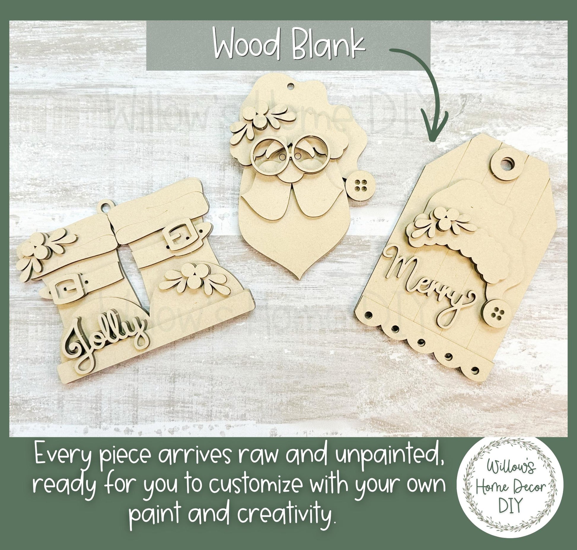 Christmas Ornament Wood Blank | DIY Unfinished Christmas Craft | Santa Boots | Laser Cut MDF Craft Blank
