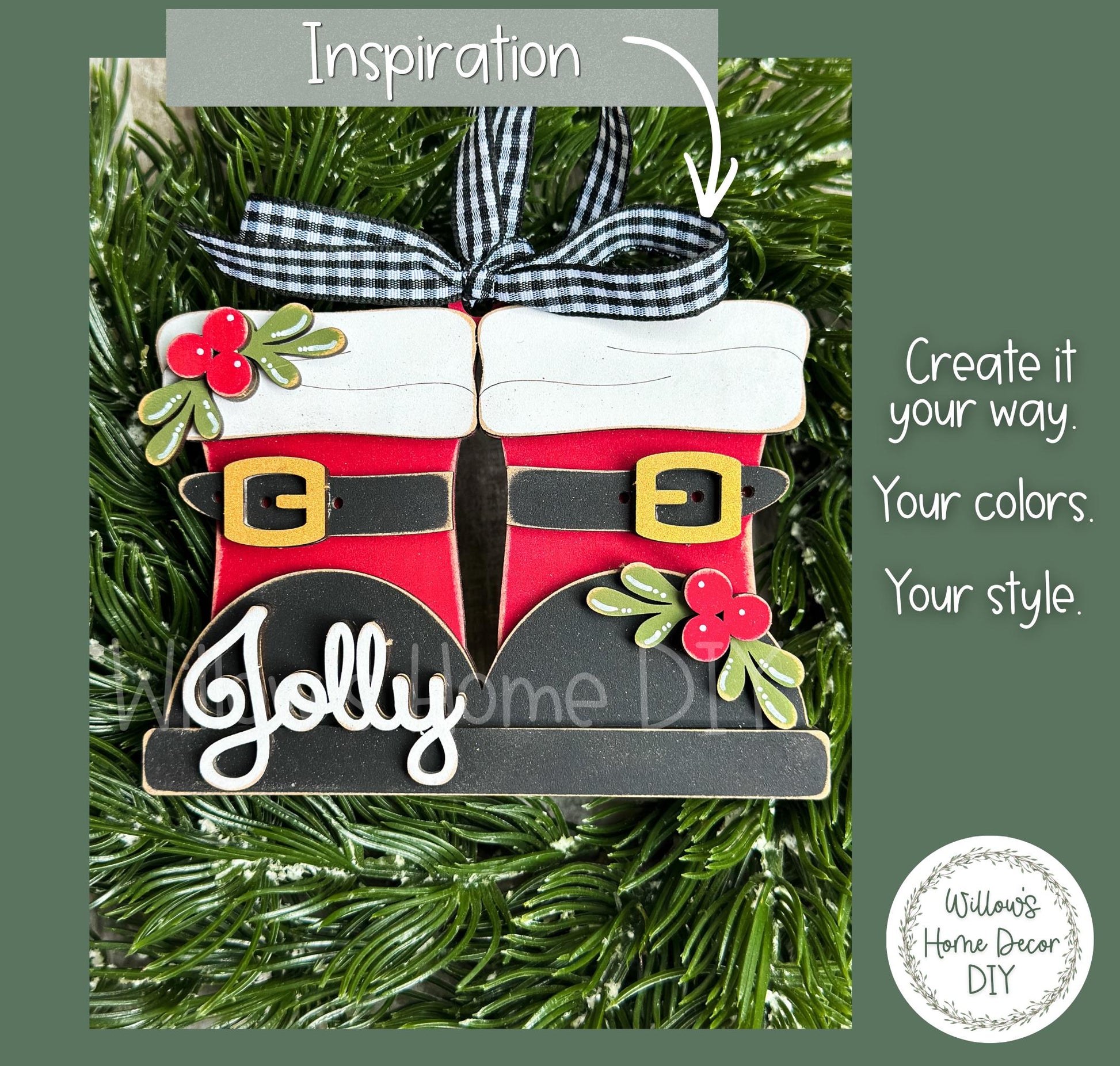 Christmas Ornament Wood Blank | DIY Unfinished Christmas Craft | Santa Boots | Laser Cut MDF Craft Blank