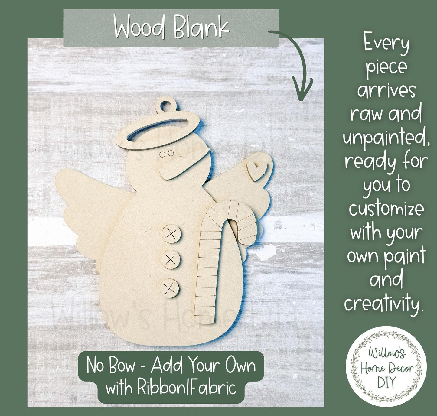 Snowman Angel Ornament Wood Blank | DIY Unfinished Christmas Craft | Laser Cut MDF Craft Blank