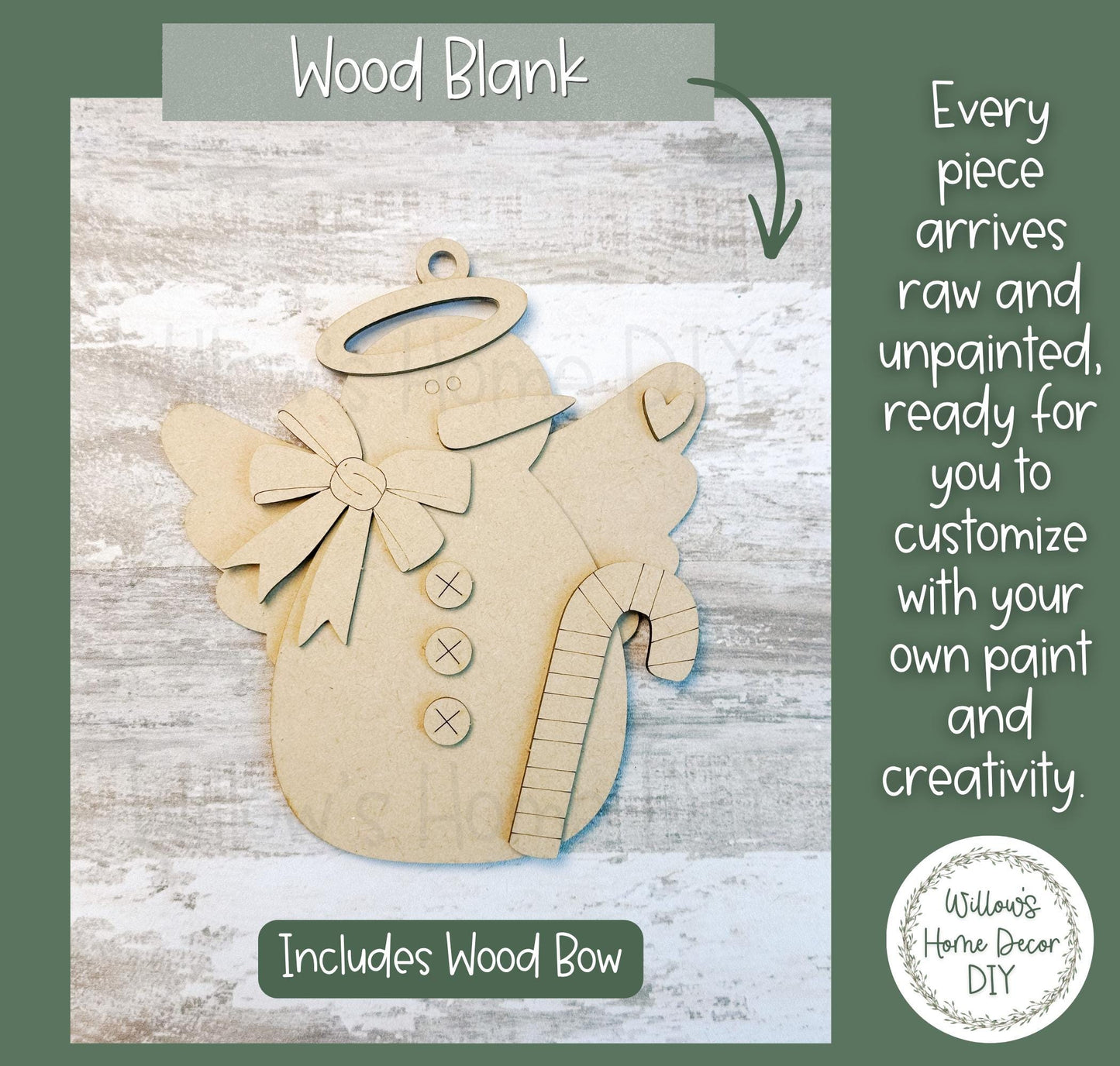 Snowman Angel Ornament Wood Blank | DIY Unfinished Christmas Craft | Laser Cut MDF Craft Blank
