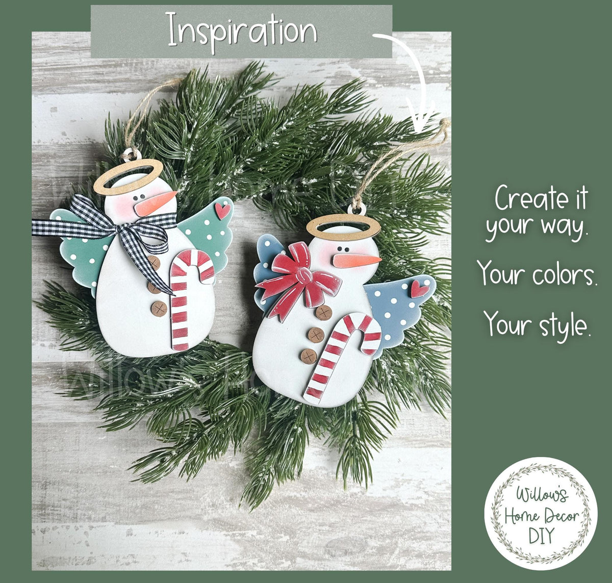 Snowman Angel Ornament Wood Blank | DIY Unfinished Christmas Craft | Laser Cut MDF Craft Blank