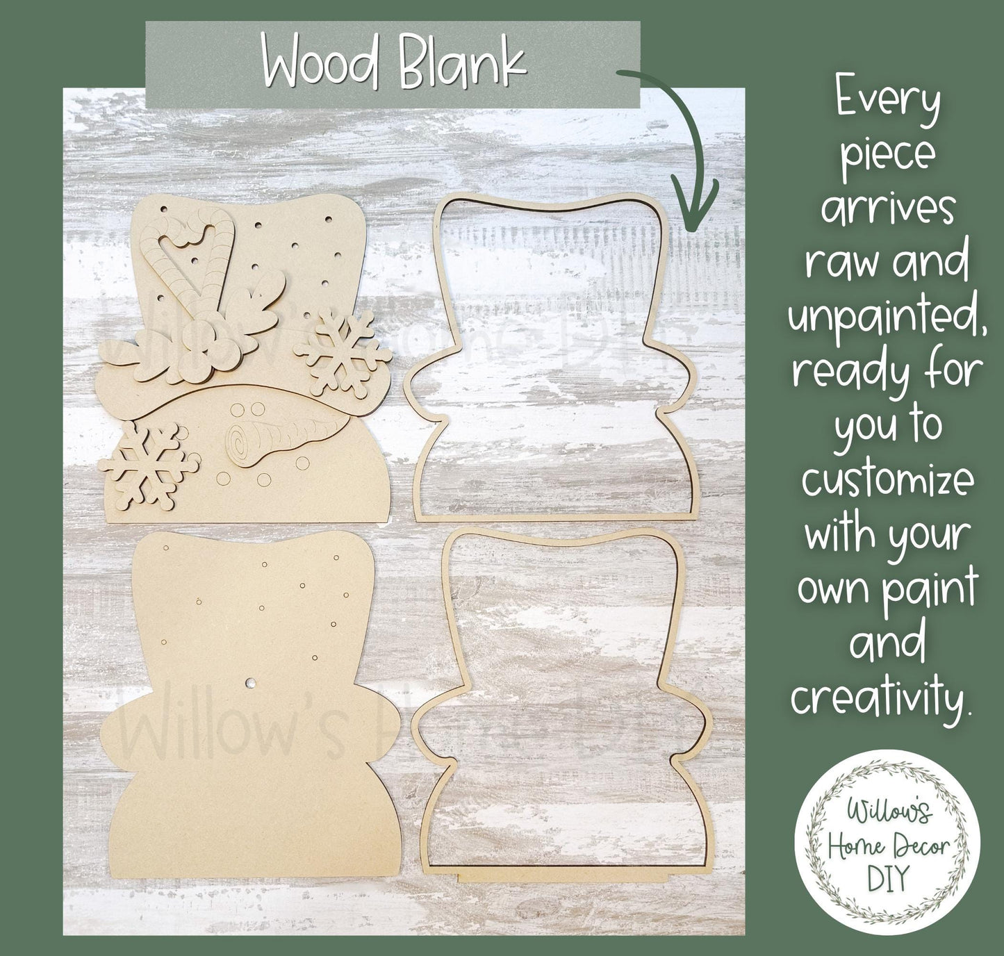 Snowman Shelf Sitter Wood Blank | Unfinished DIY Christmas Craft | Paint Party Supply | Lighted Option Available