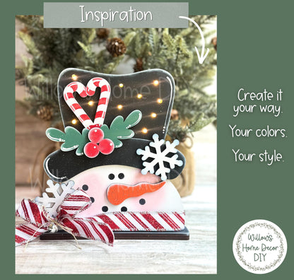 Snowman Shelf Sitter Wood Blank | Unfinished DIY Christmas Craft | Paint Party Supply | Lighted Option Available