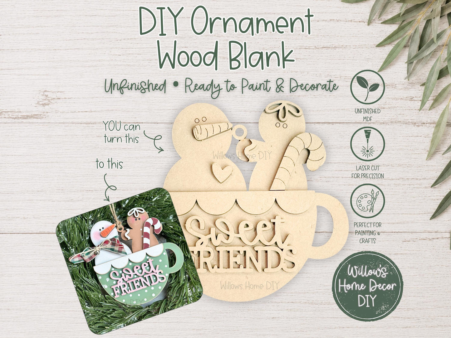 Snowman Gingerbread Christmas Ornament Wood Blank | Unfinished DIY Christmas Craft | Paint Party Supply