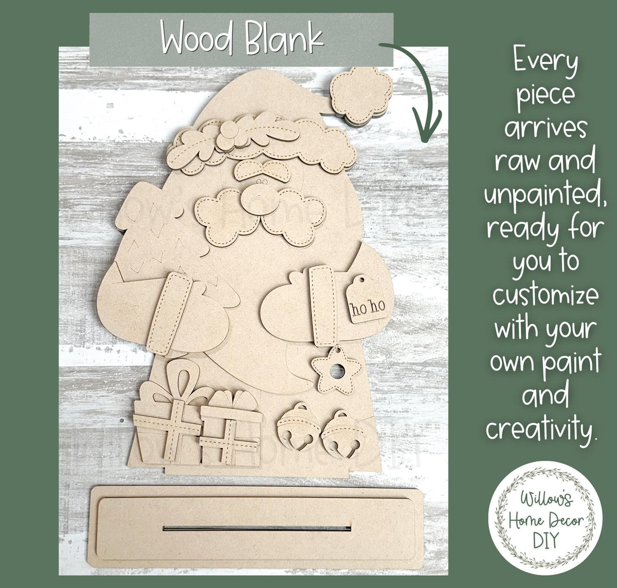 Santa Shelf Sitter Wood Blank | Unfinished Christmas Decor DIY | Paint Your Own Tea Light Sign | Farmhouse Mantle