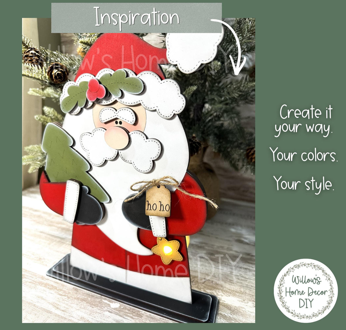 Santa Shelf Sitter Wood Blank | Unfinished Christmas Decor DIY | Paint Your Own Tea Light Sign | Farmhouse Mantle