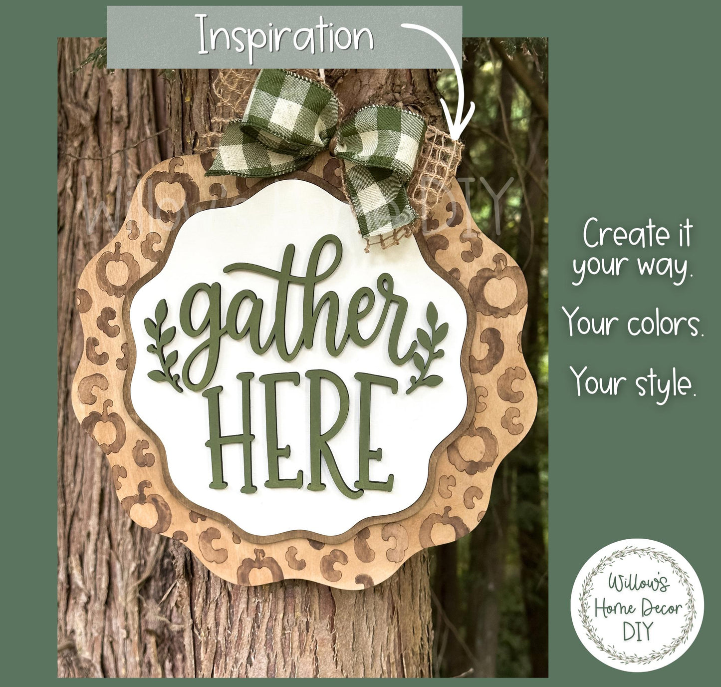 Gather Here Leopard Door Hanger DIY Kit | Unfinished Wood Paint Your Own Porch Sign | Scalloped Sign