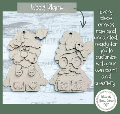 Santa & Mrs. Claus Ornament Wood Blank | DIY Unfinished Christmas Craft | Laser Cut MDF Craft Blank