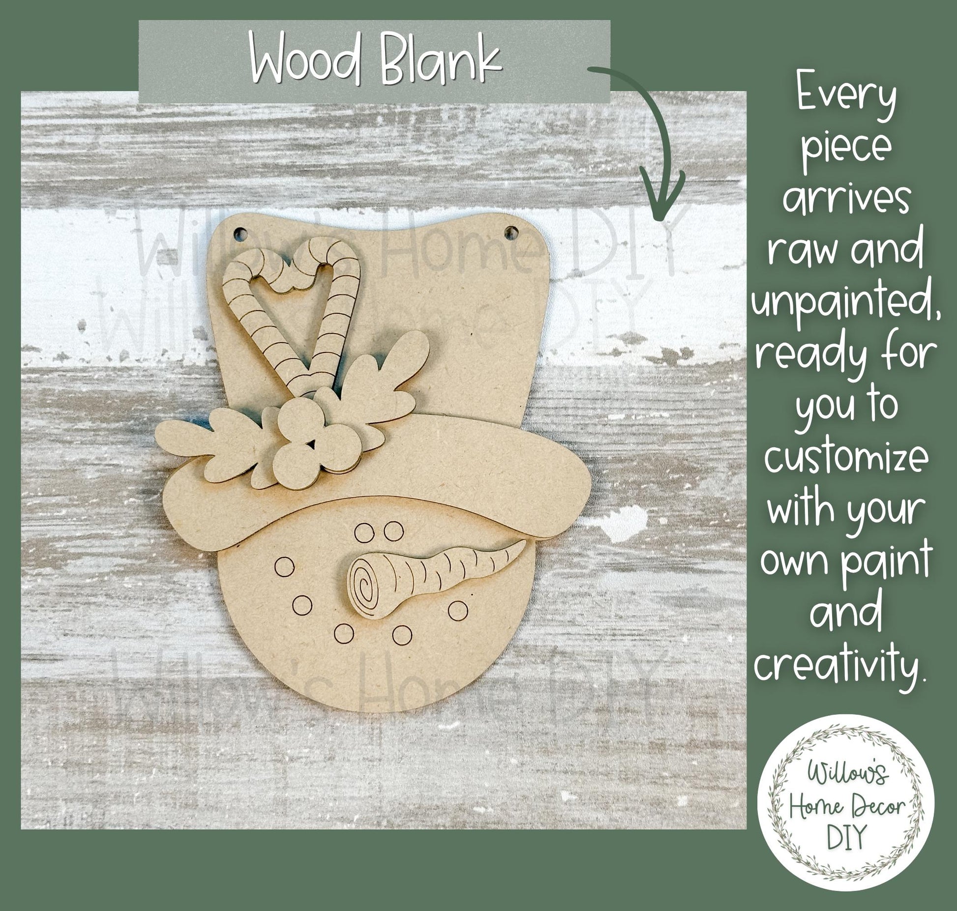 Snowman Ornament Wood Blank | DIY Unfinished Christmas Craft | Laser Cut MDF Craft Blank