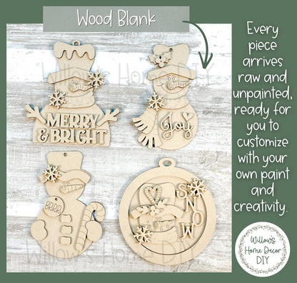 Snowman Ornament Wood Blank | DIY Unfinished Christmas Craft | Laser Cut MDF Craft Blank