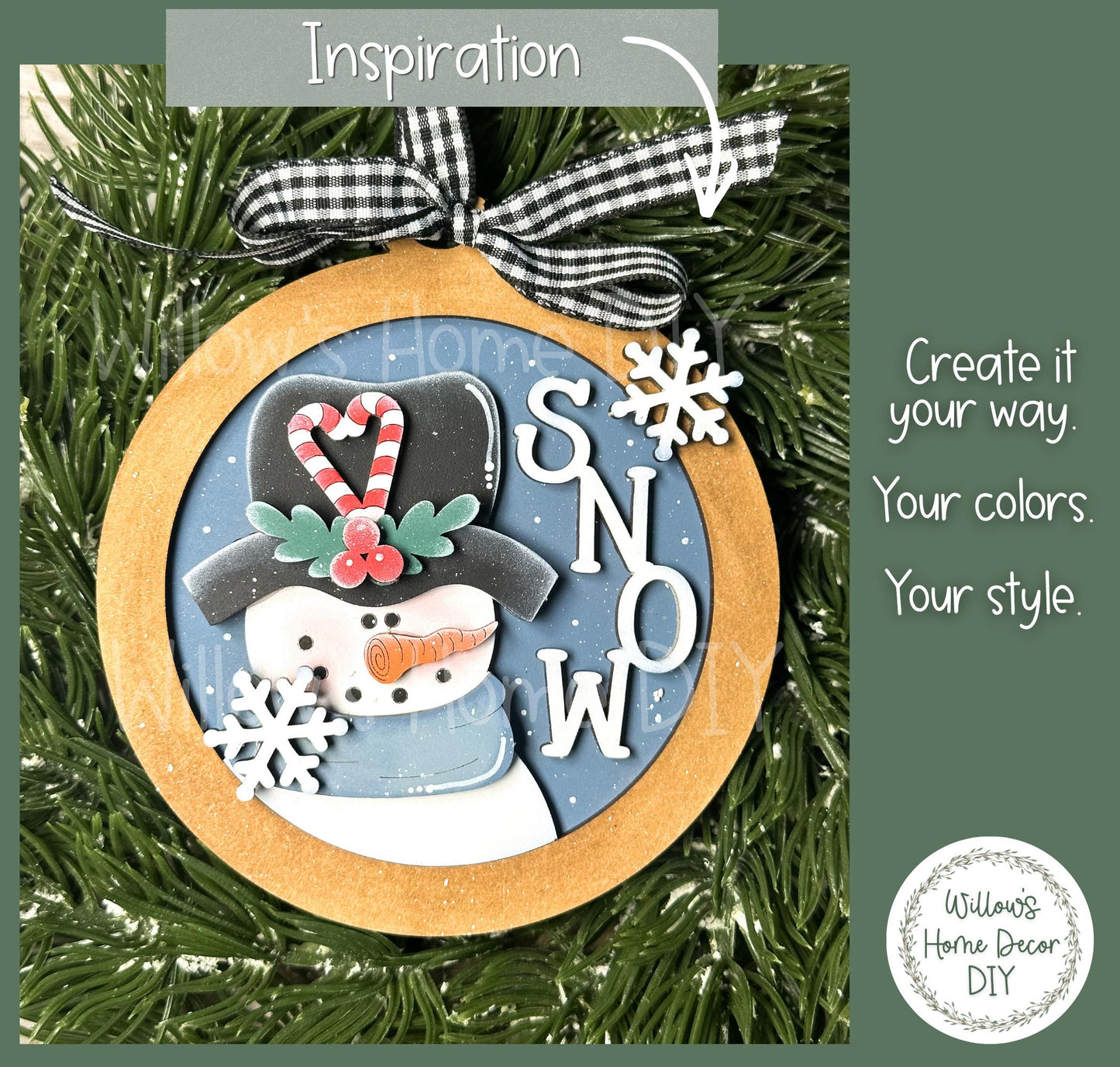 Snowman Ornament Wood Blank | DIY Unfinished Christmas Craft | Laser Cut MDF Craft Blank