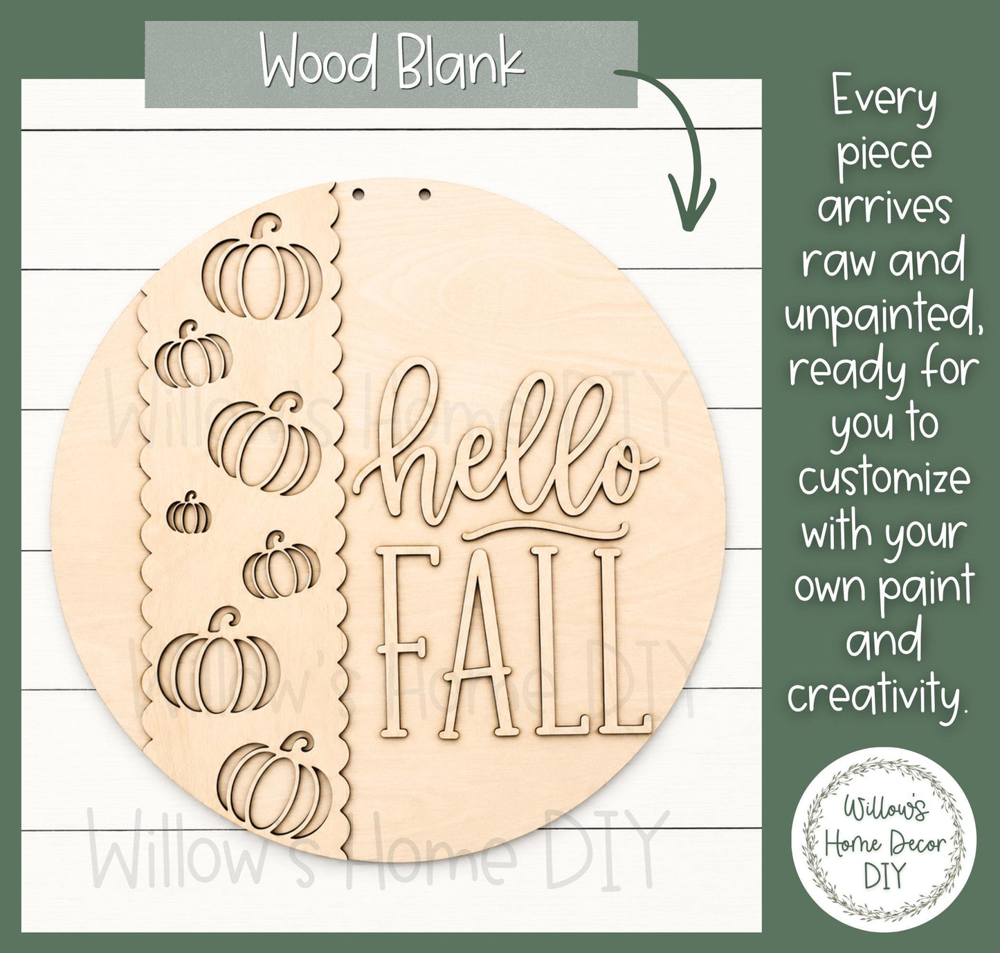Fall Door Hanger DIY Kit, Unfinished Wood Blank to Paint, Pumpkin Porch Sign, Scalloped Wood Cutout, Fall Decor
