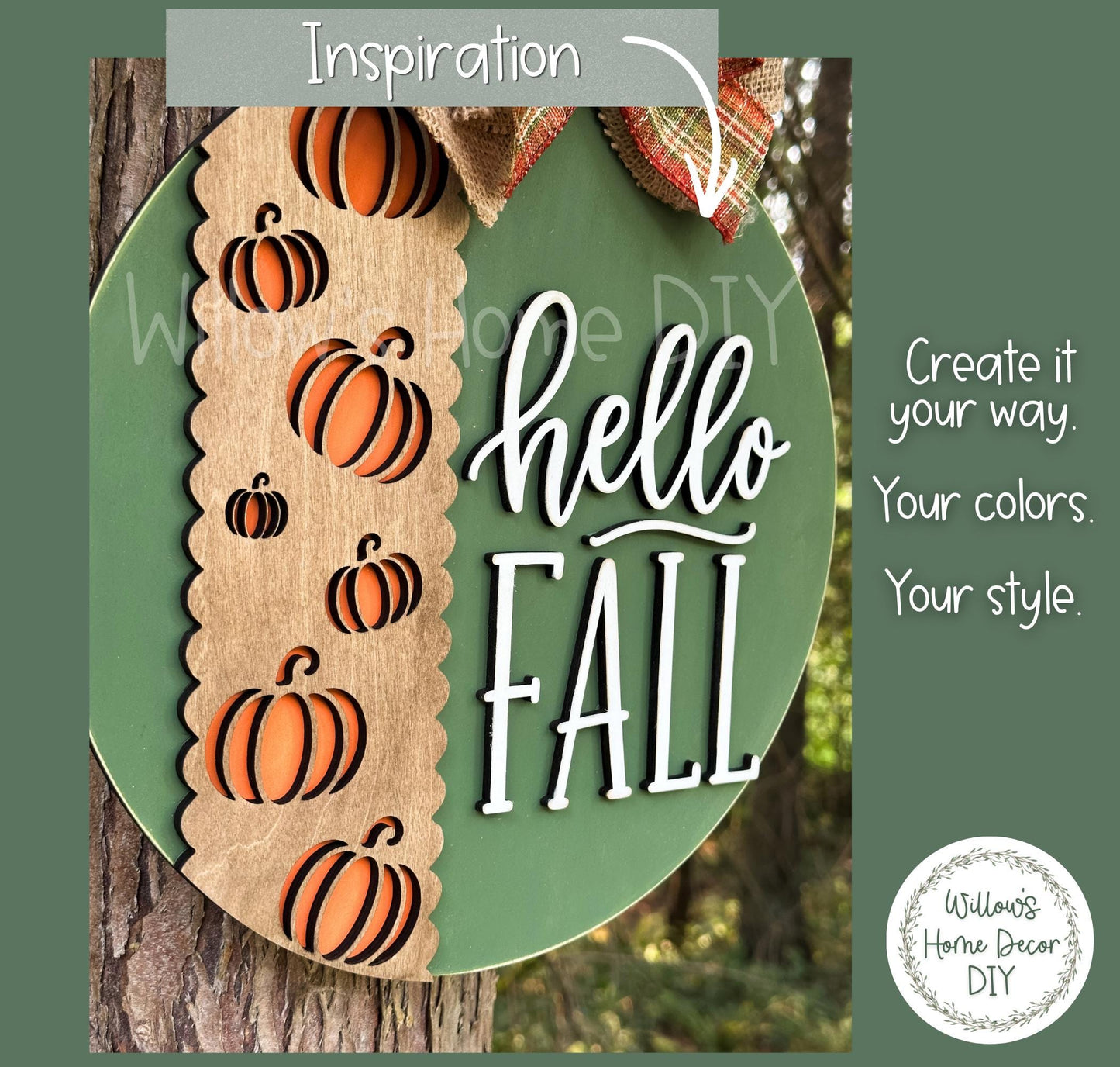 Fall Door Hanger DIY Kit, Unfinished Wood Blank to Paint, Pumpkin Porch Sign, Scalloped Wood Cutout, Fall Decor