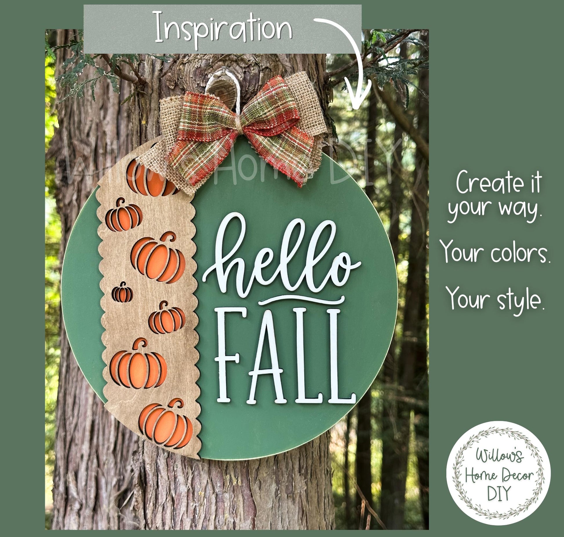 Fall Door Hanger DIY Kit, Unfinished Wood Blank to Paint, Pumpkin Porch Sign, Scalloped Wood Cutout, Fall Decor