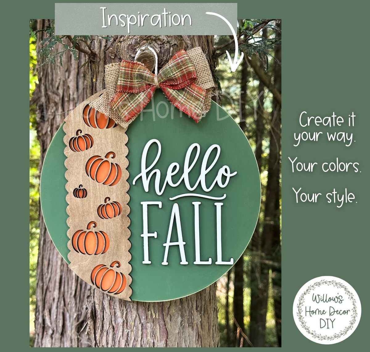 Fall Door Hanger DIY Kit, Unfinished Wood Blank to Paint, Pumpkin Porch Sign, Scalloped Wood Cutout, Fall Decor