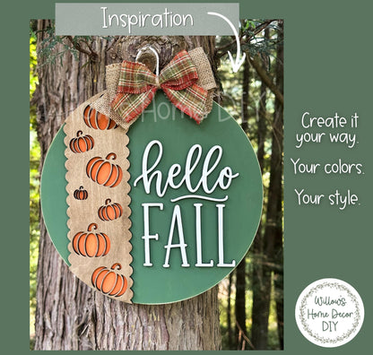 Fall Door Hanger DIY Kit, Unfinished Wood Blank to Paint, Pumpkin Porch Sign, Scalloped Wood Cutout, Fall Decor