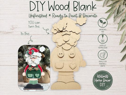 Santa Shelf Sitter DIY Kit | Unfinished Christmas Decor Wood Blank | Paint Your Own Sign | Farmhouse Mantle Decoration