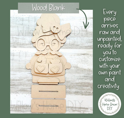 Mrs. Claus Shelf Sitter DIY Kit | Unfinished Christmas Decor Wood Blank | Paint Your Own Sign | Farmhouse Mantle Decoration