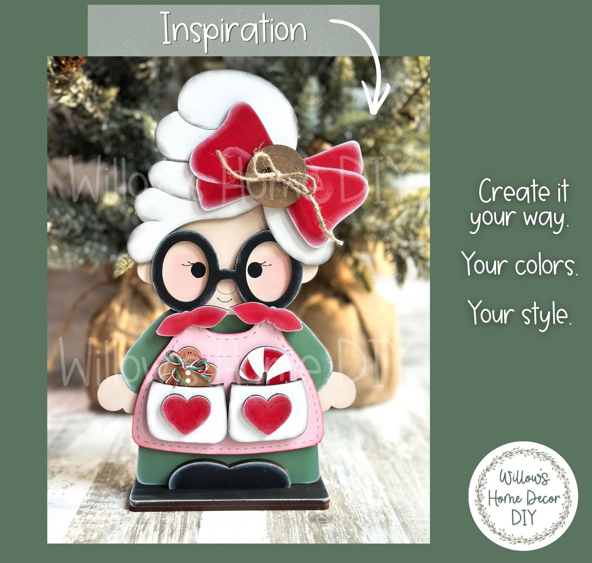 Mrs. Claus Shelf Sitter DIY Kit | Unfinished Christmas Decor Wood Blank | Paint Your Own Sign | Farmhouse Mantle Decoration