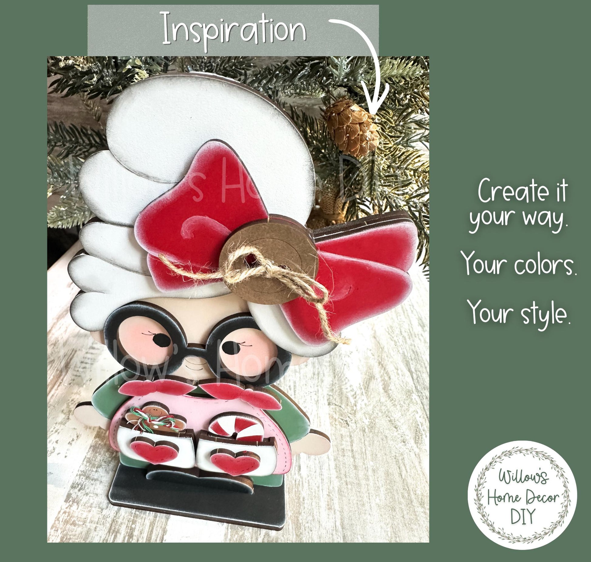 Mrs. Claus Shelf Sitter DIY Kit | Unfinished Christmas Decor Wood Blank | Paint Your Own Sign | Farmhouse Mantle Decoration