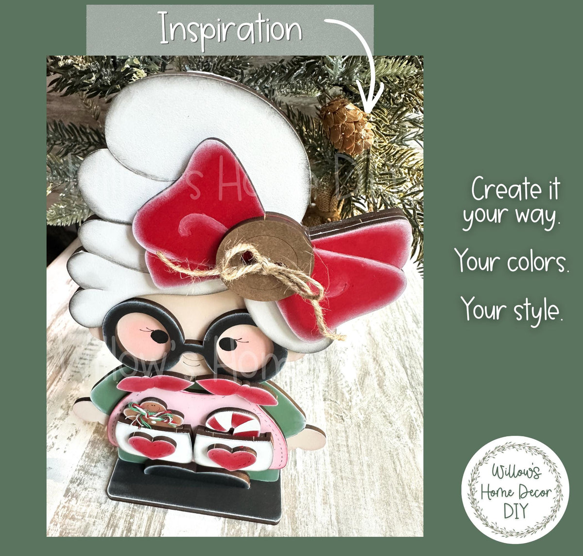 Mrs. Claus Shelf Sitter DIY Kit | Unfinished Christmas Decor Wood Blank | Paint Your Own Sign | Farmhouse Mantle Decoration