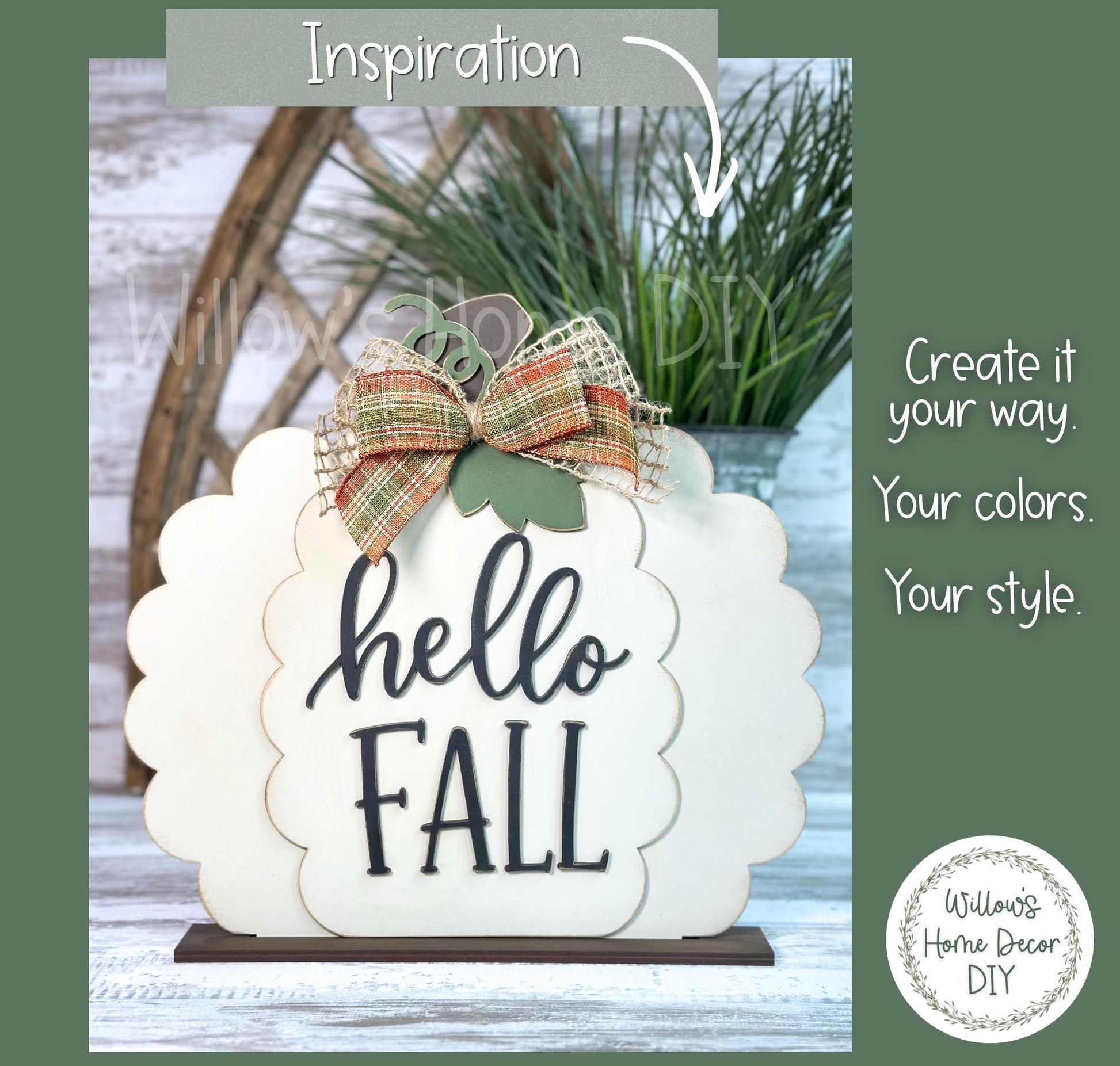 Hello Fall Pumpkin Shelf Sitter, Unfinished Wood Blank DIY Craft Kit, Scalloped Pumpkin Mantle Decor