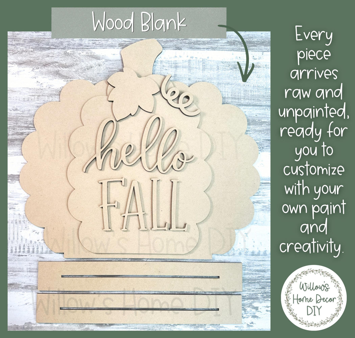 Hello Fall Pumpkin Shelf Sitter, Unfinished Wood Blank DIY Craft Kit, Scalloped Pumpkin Mantle Decor