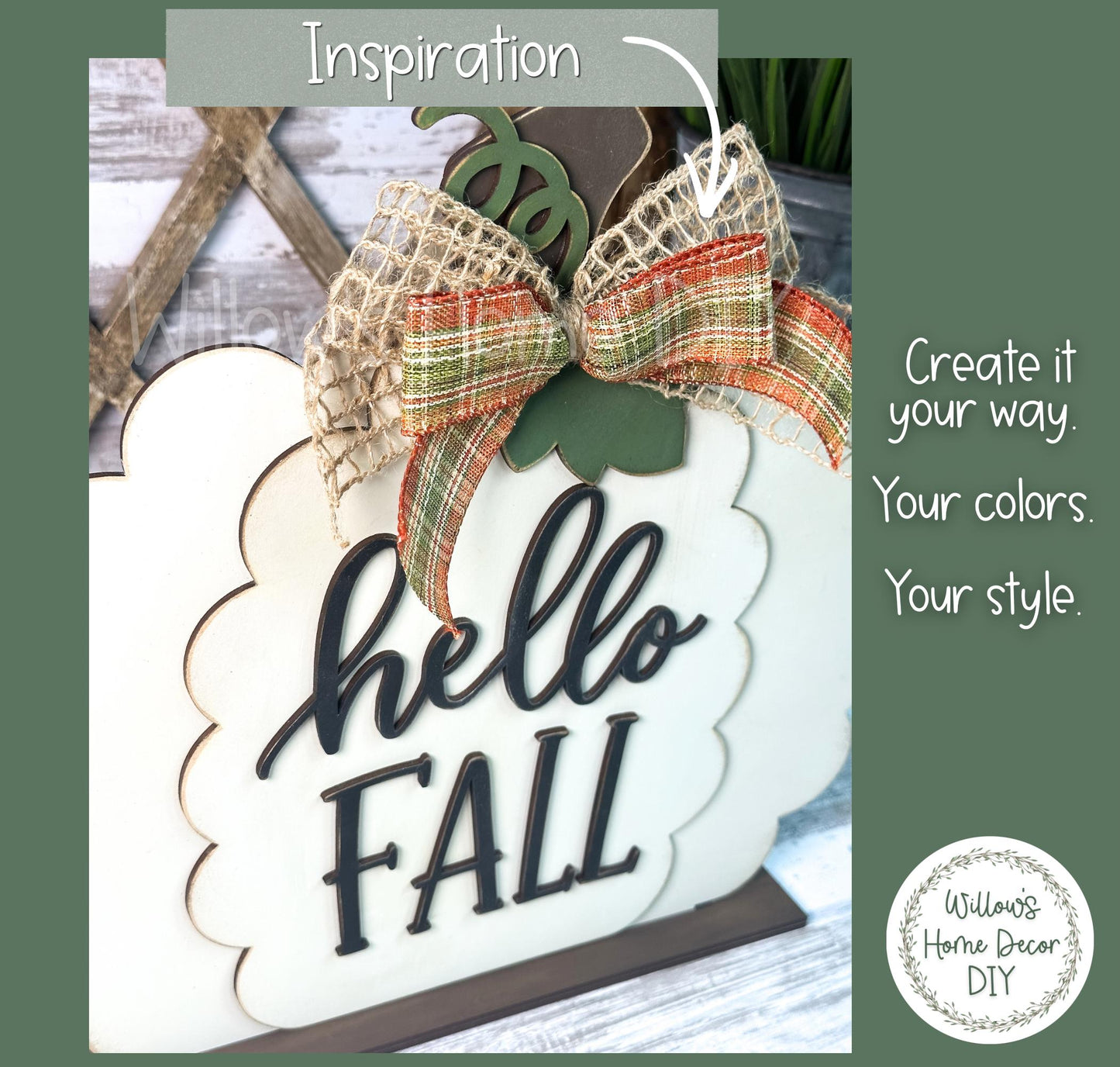 Hello Fall Pumpkin Shelf Sitter, Unfinished Wood Blank DIY Craft Kit, Scalloped Pumpkin Mantle Decor