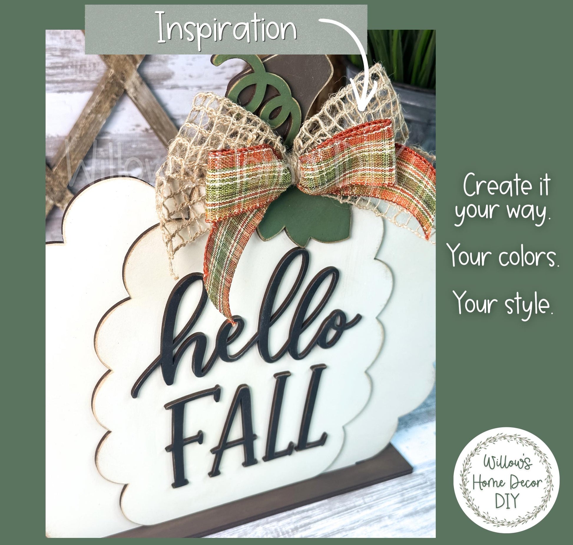 Hello Fall Pumpkin Shelf Sitter, Unfinished Wood Blank DIY Craft Kit, Scalloped Pumpkin Mantle Decor