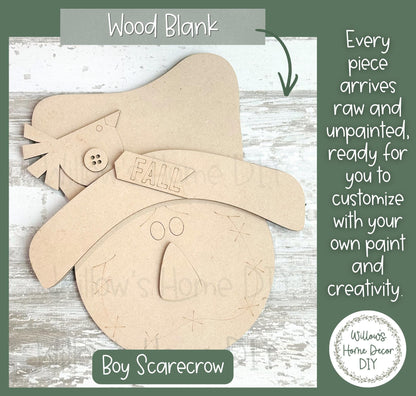 Scarecrow Shelf Sitter | Unfinished Wood Blank DIY Craft Kit | Fall Tiered Tray Decor | Mantel Decoration