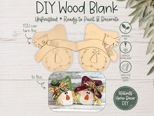 Scarecrow Shelf Sitter | Unfinished Wood Blank DIY Craft Kit | Fall Tiered Tray Decor