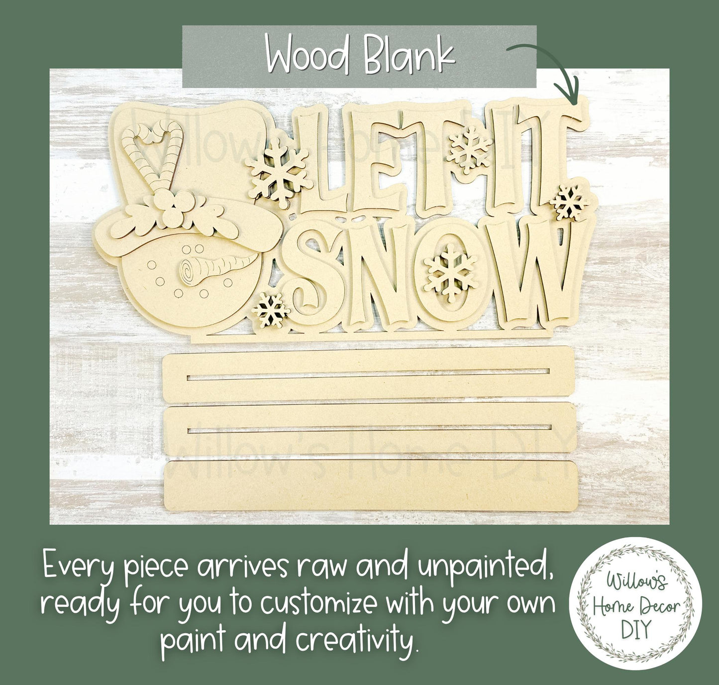 Let It Snow Shelf Sitter DIY Kit | Unfinished Snowman Decor Wood Blank | Paint Your Own Sign | Farmhouse Mantle Decoration