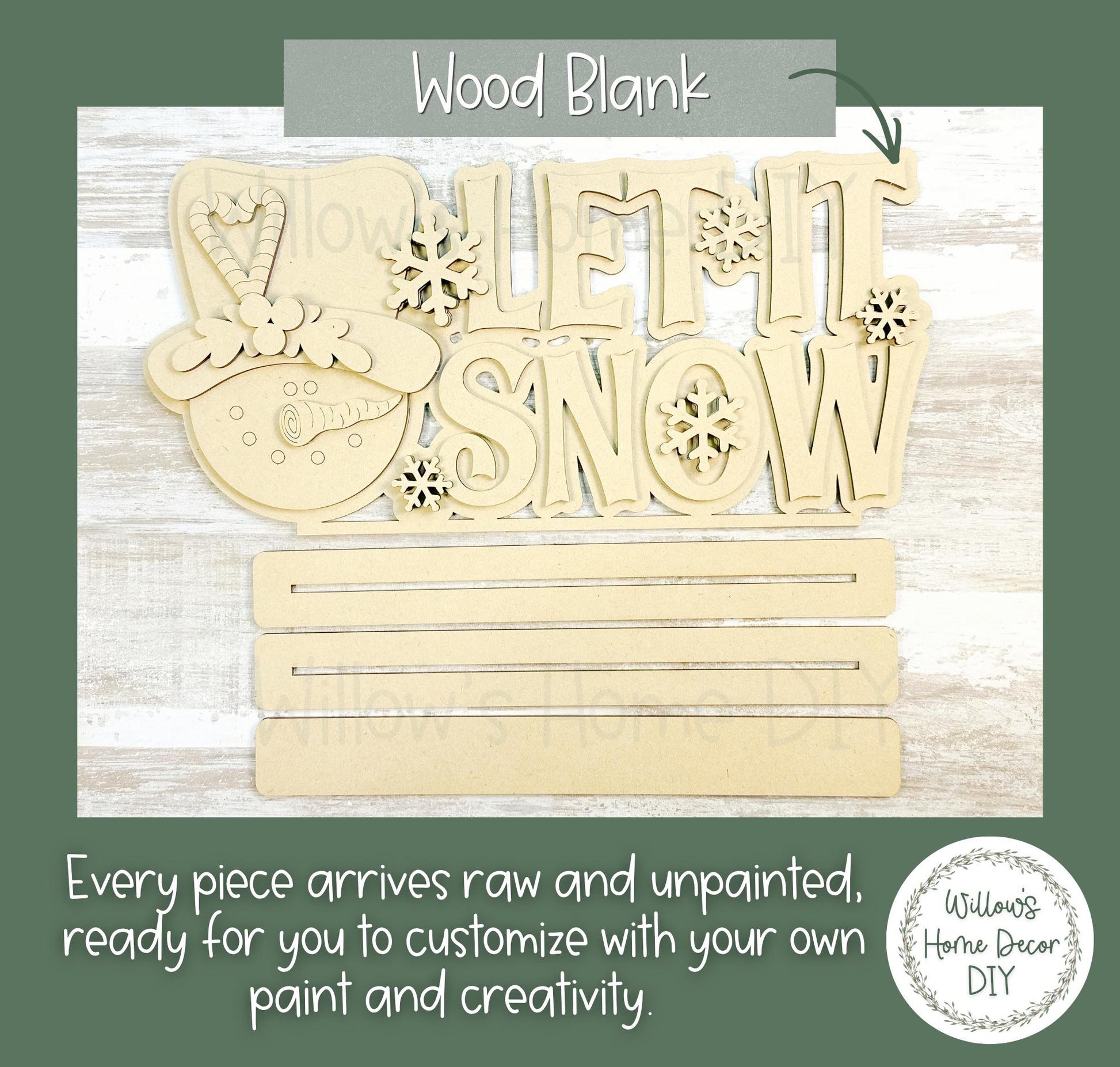 Let It Snow Shelf Sitter DIY Kit | Unfinished Snowman Decor Wood Blank | Paint Your Own Sign | Farmhouse Mantle Decoration
