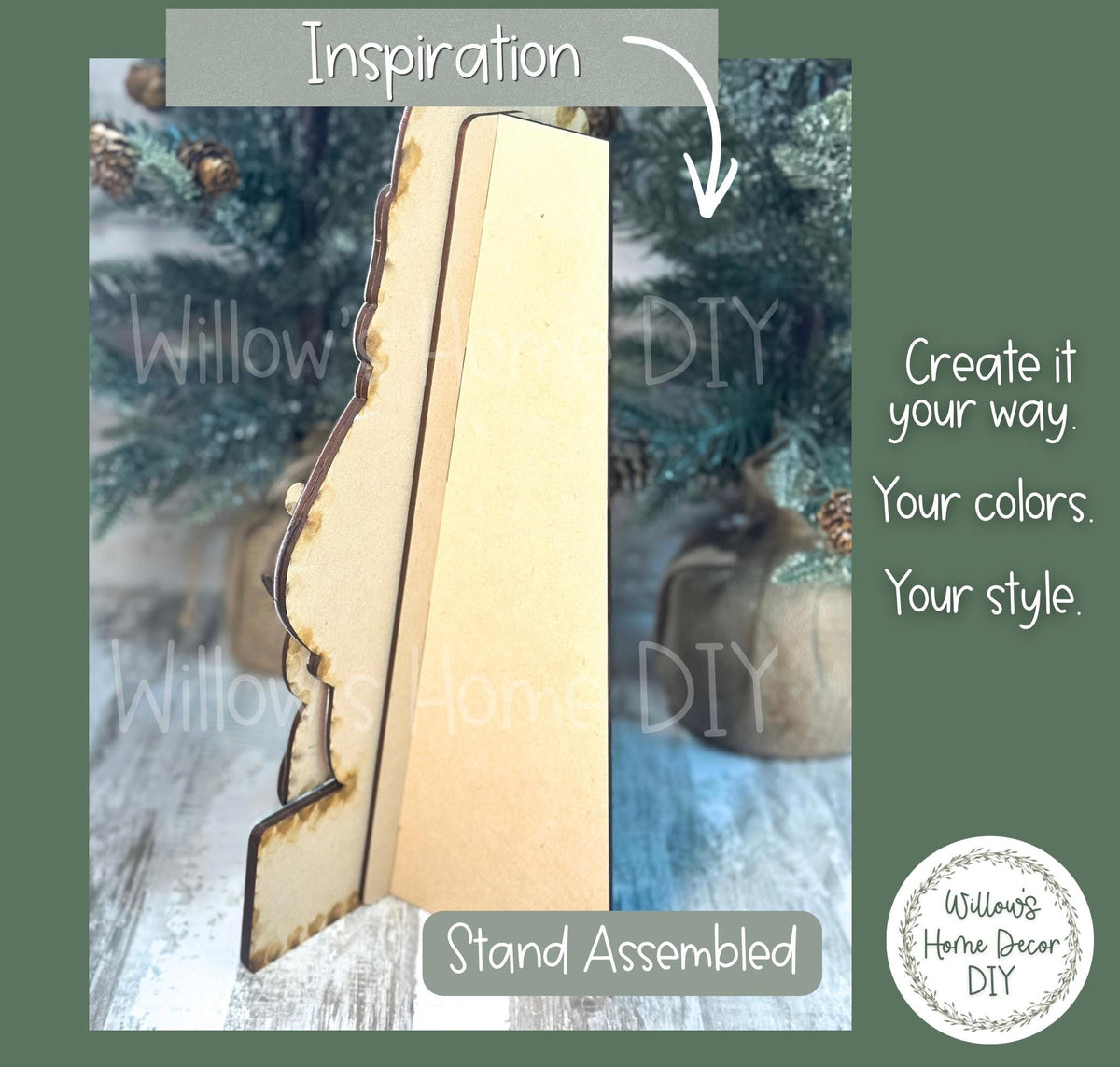 Santa and Reindeer Shelf Sitter DIY Kit | Unfinished North Pole Decor Wood Blank | Paint Your Own Sign | Farmhouse Mantle Decoration
