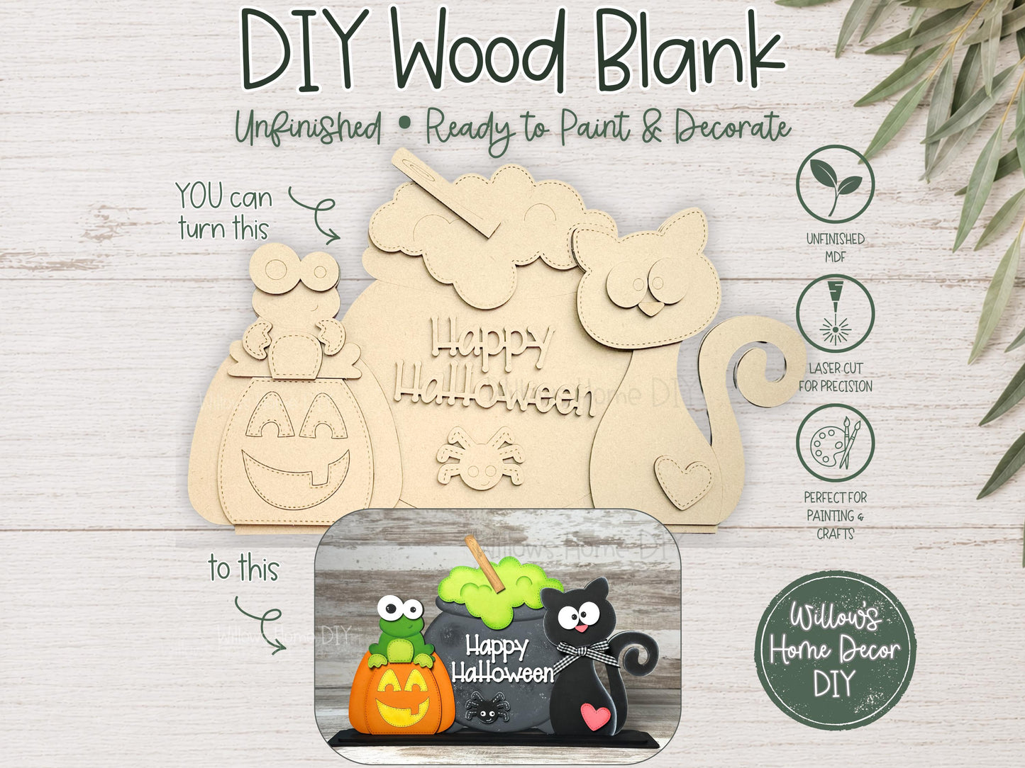 Halloween Wood Blank - Ghost DIY Kit - Unfinished Craft - Paint Party Craft Kit - Spooky Season Decor