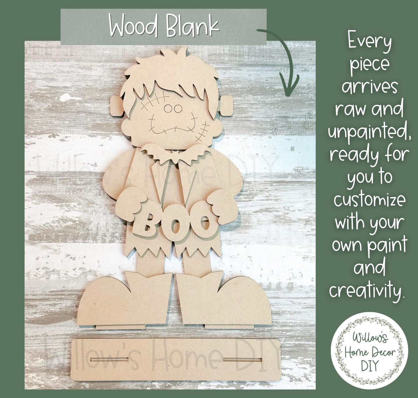 Frankenstein Wood Blank Shelf Sitter - Unfinished Halloween DIY Craft - Paint Party Supply - Spooky Decor Cutout
