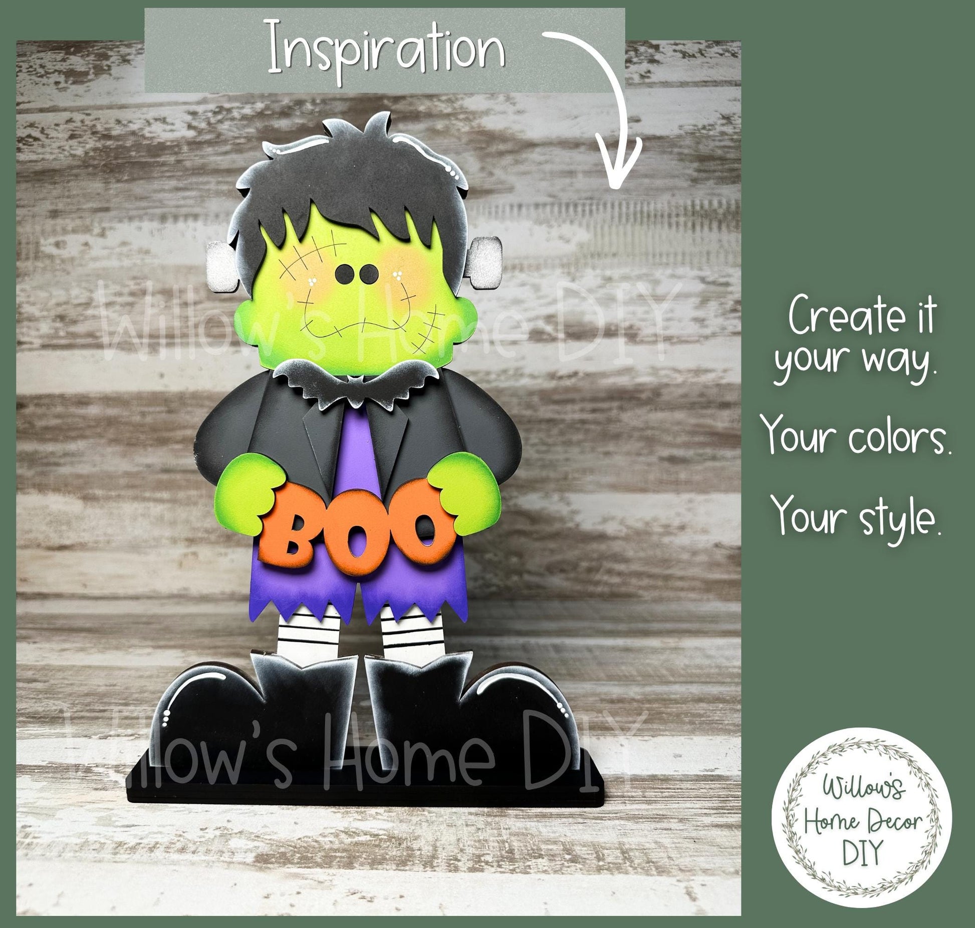 Frankenstein Wood Blank Shelf Sitter - Unfinished Halloween DIY Craft - Paint Party Supply - Spooky Decor Cutout