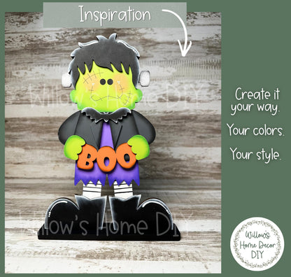 Frankenstein Wood Blank Shelf Sitter - Unfinished Halloween DIY Craft - Paint Party Supply - Spooky Decor Cutout