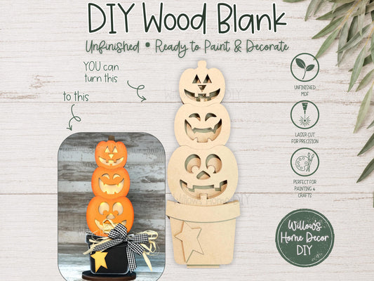 Stacked Pumpkin Wood Blank, DIY Light Up Jack O Lantern, Unfinished Wood Halloween Decor, Laser Cut Pumpkin Stack, Paint Your Own Halloween