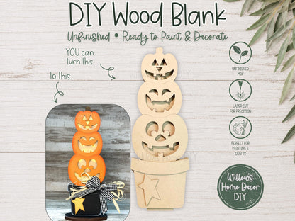 Stacked Pumpkin Wood Blank, DIY Light Up Jack O Lantern, Unfinished Wood Halloween Decor, Laser Cut Pumpkin Stack, Paint Your Own Halloween