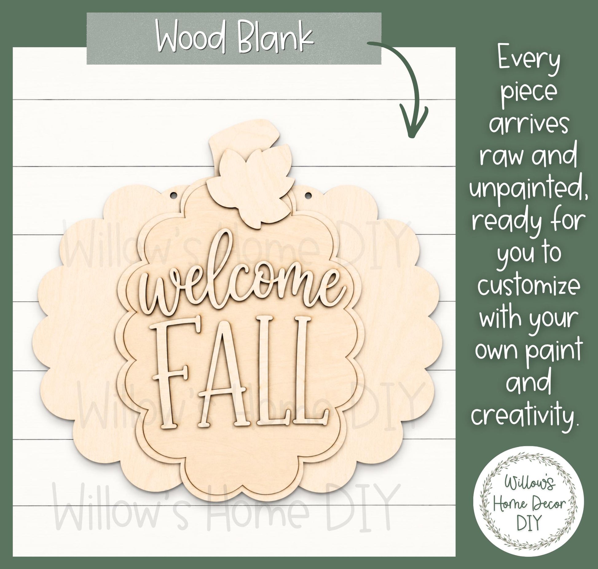 Welcome Fall Pumpkin Wood Door Hanger DIY Kit - Unfinished Wood Craft Kit - Fall Porch Decor - Paint Your Own - Adult Kid Craft Activity