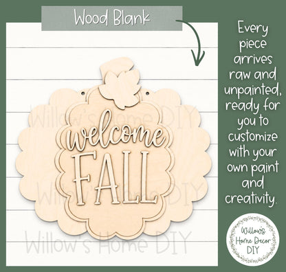 Welcome Fall Pumpkin Wood Door Hanger DIY Kit - Unfinished Wood Craft Kit - Fall Porch Decor - Paint Your Own - Adult Kid Craft Activity